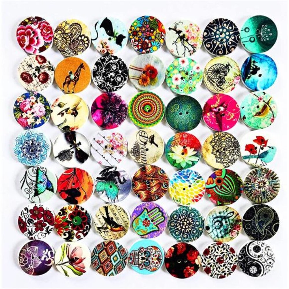 200Pcs Round Wood Buttons for Crafts 20mm Mixed Vintage Wooden Craft Button